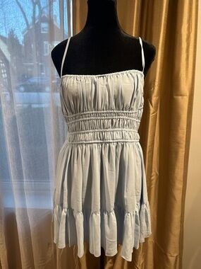 Oh Polly Light Blue Ruched Tiered Midi Dress